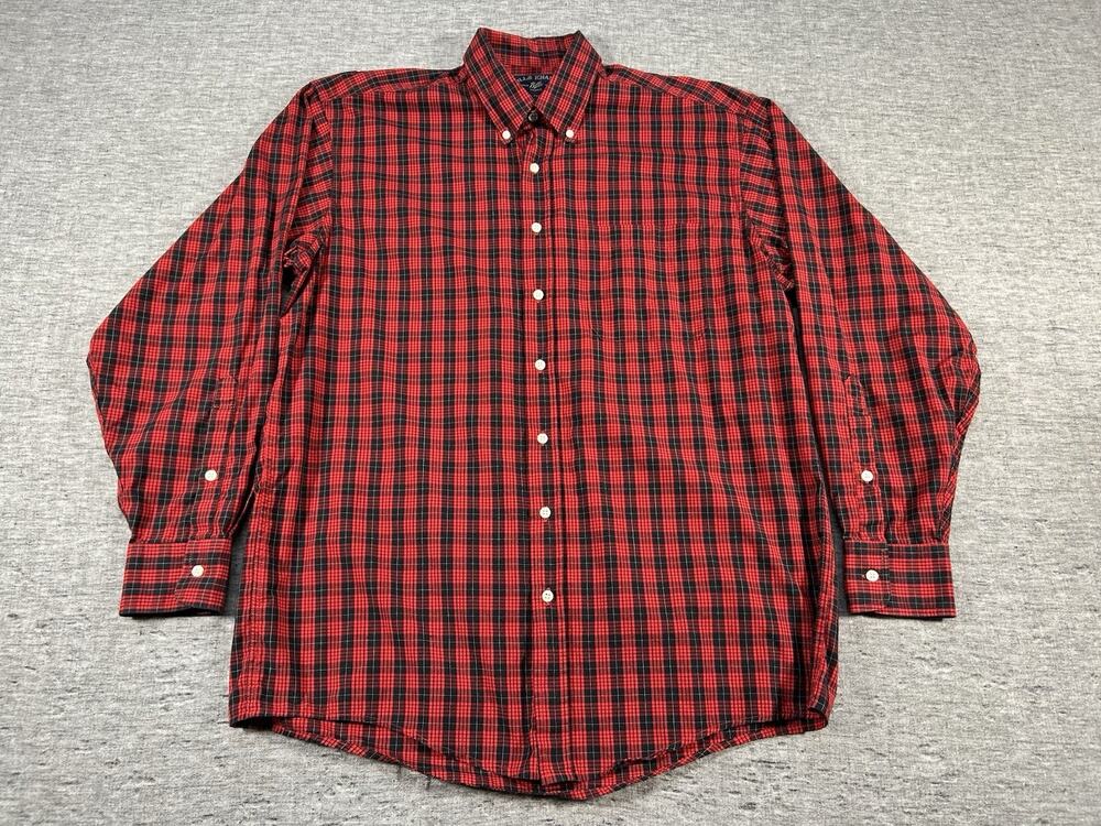 Bills Khakis Shirt Mens Large Red Plaid Long Sleeve Cotton Button-Up USA Made